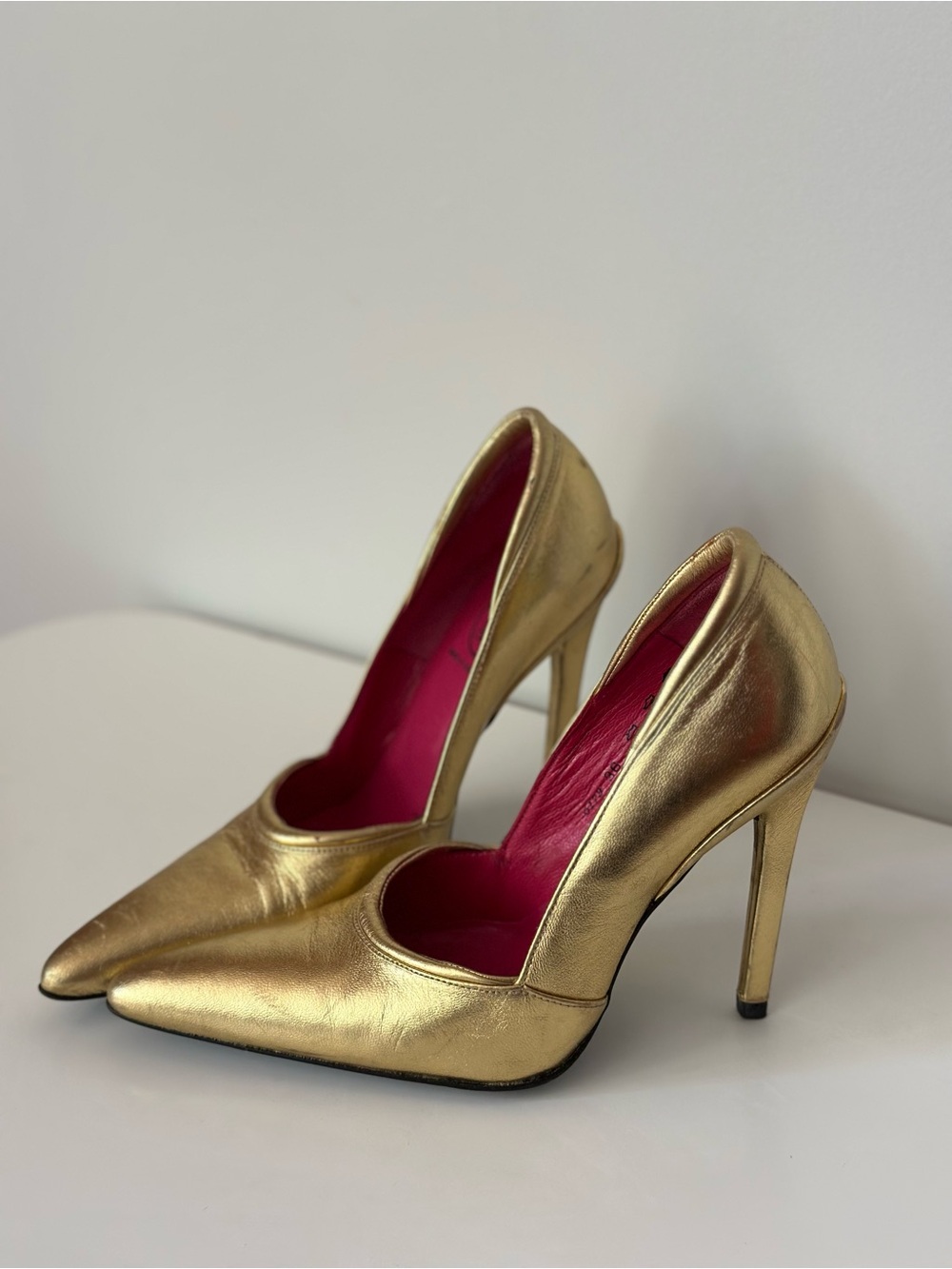Y2K Gold Leather Elongated Pointed Toe Stiletto Pumps